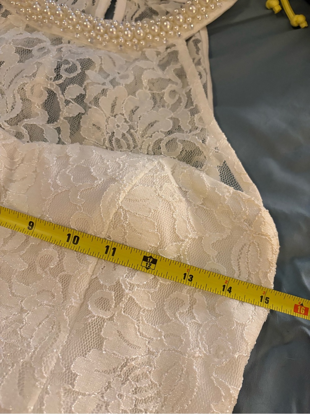 Speechless Ivory Lace Pearl-Embellished Crop Top - Picture 5 of 6